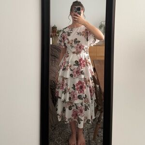 SHEIN White Floral Tiered Midi Dress